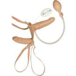 Double Dipper Vibrating Inflatable Strap-on - Flesh Sex Toy Double Dipper Vibrating Inflatable Strap-on - Flesh Sex Toy
