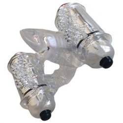 Double Down Dual Motor Cock Ring with Power Bullet and Stimulator Tongue - Clear Sex Toy Double Down Dual Motor Cock Ring with Power Bullet and Stimulator Tongue - Clear Sex Toy