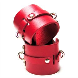KinkLab Bondage Basics Leather Ankle Cuffs - Red Sex Toy KinkLab Bondage Basics Leather Ankle Cuffs - Red Sex Toy