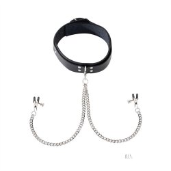 Leather Collar with Broad Tip Clamps Sex Toy Leather Collar with Broad Tip Clamps Sex Toy